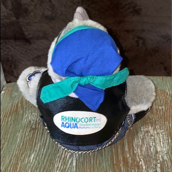 Rhinocort Aqua Nasal Spray Pharmaceutical Advertising Rhino Biker Plush 7" - Picture 5 of 6
